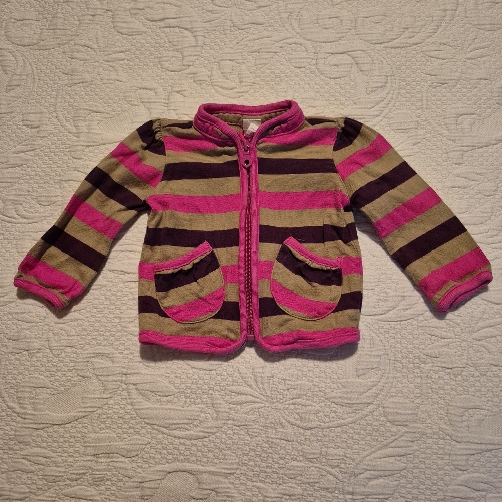 Tea Collection girls 6-12 months striped zip up sweater GUC 2 tiny dots